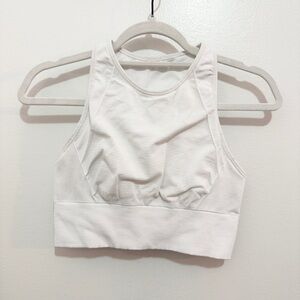 Lululemon Ebb to Train White Ribbed Longline Sports Bra Size 8